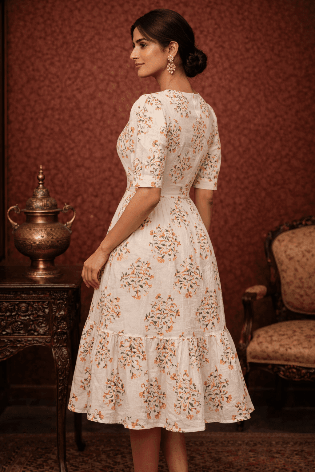 Ivory Cream Floral Midi Dress